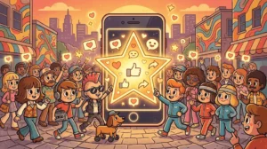 ilustração vintage colorida sobre o efeito manada nas redes sociais e prova social