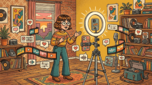 ilustração vintage colorida sobre como criar instagram reels passo a passo