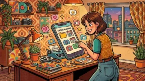 ilustração vintage colorida sobre como postar no instagram para ter mais engajamento