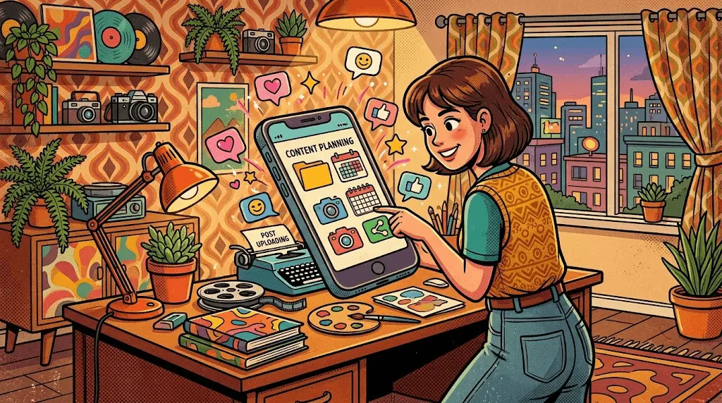 ilustração vintage colorida sobre como postar no instagram para ter mais engajamento